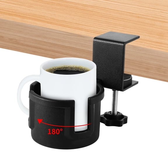 Adjustable Under Desk Cup Holder, 180 Degrees Rotating Under Desk Mug Holder, Anti-Spill Cup Holder Clamp for Table, Space-Saving Water Bottle Holder for Office Desk, Gaming Desk, Coffee Table