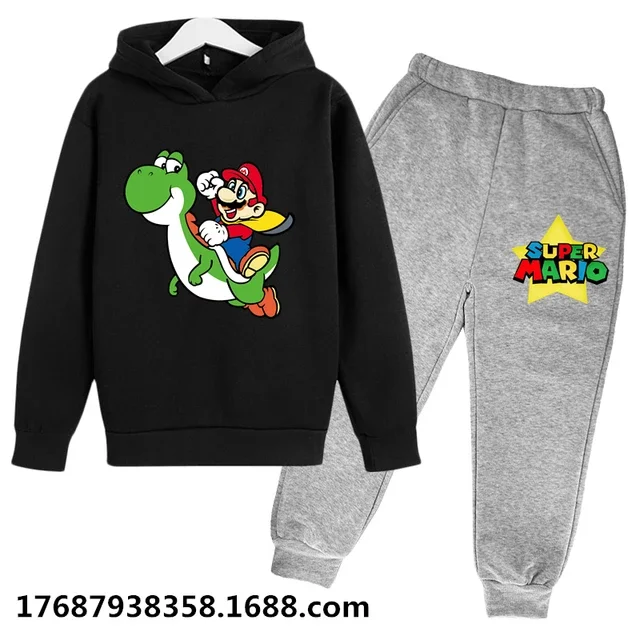 Marios-bros-chaqueta deportiva con capucha para niños y niñas, ropa informal de primavera y otoño, con pantalones de chándal, a la moda, de 4 a 14 años, 2022