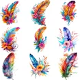 thumbnail image 2 of Paquete de 9 pegatinas termoadhesivas con diseño de plumas florales de acuarela, ideales para decorar camisetas y mochilas, 2 of 4
