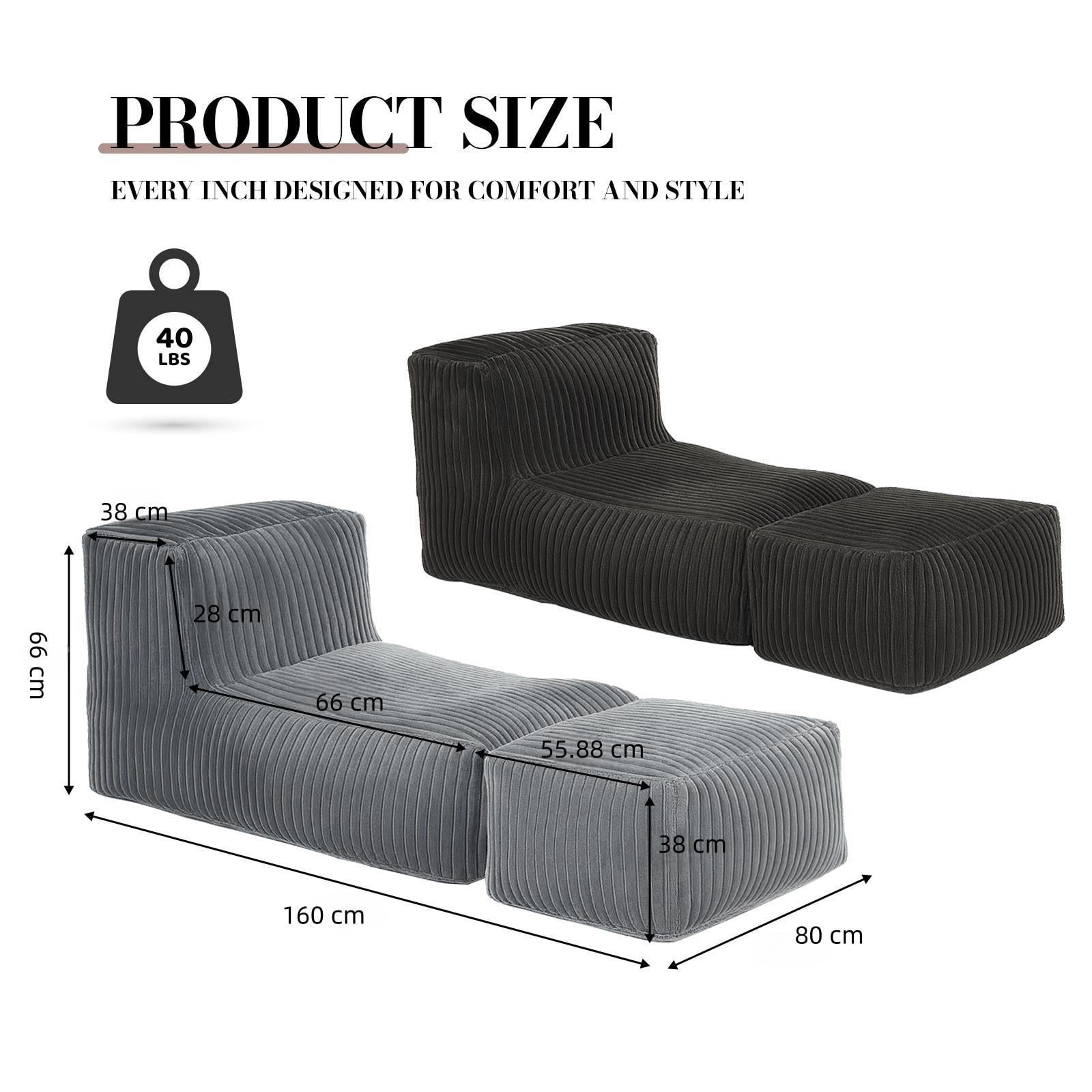 Hommoo Modular Floor Chaise Lounge, Multi-Scene Relaxed Convertible Sofa Bed, Dark Gray