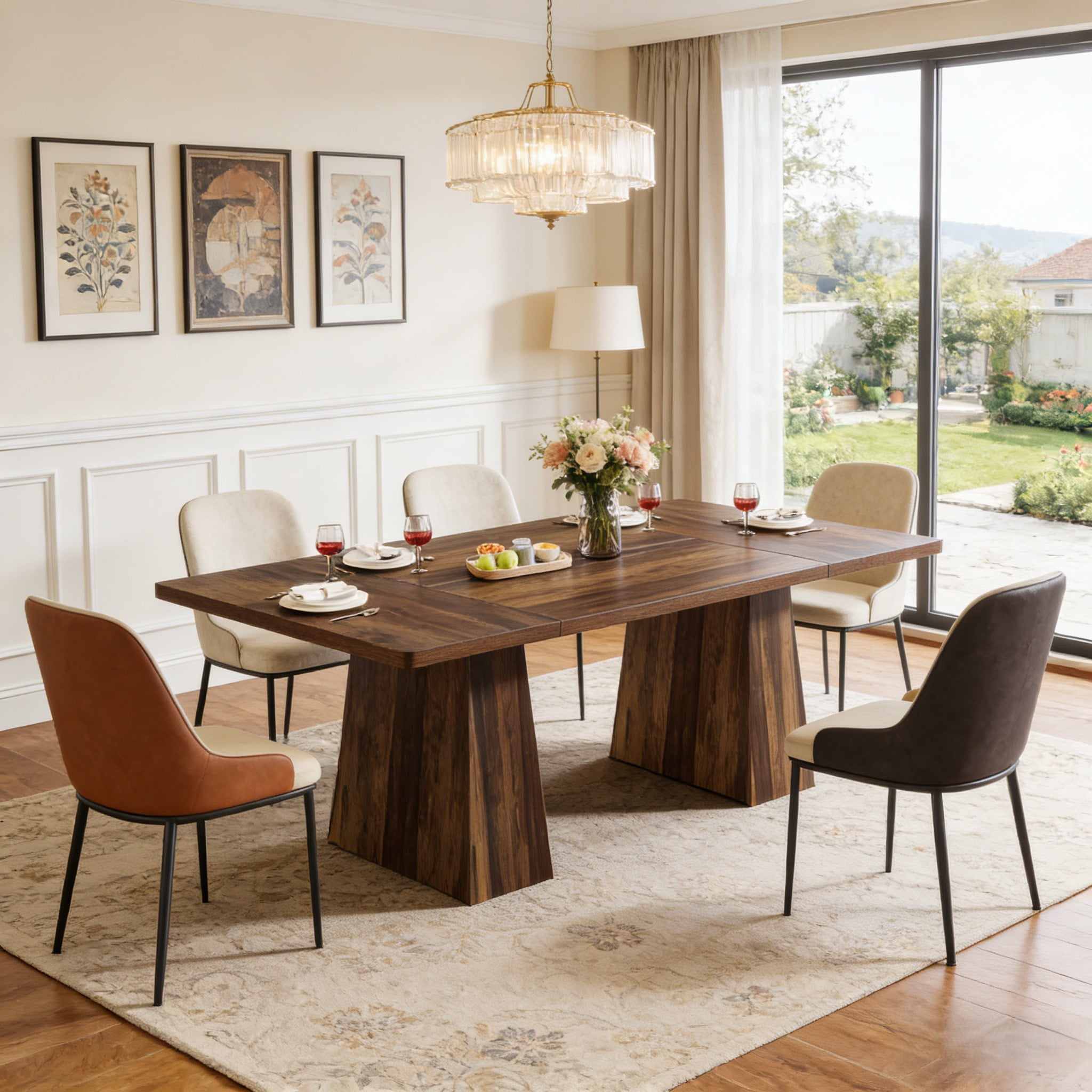 Fnova 63" Executive Desk, Dining Table for 6 People, Modern Farmhouse Wooden Kitchen Table, Large Office Computer Desk for Home Office (Chairs Not Included)