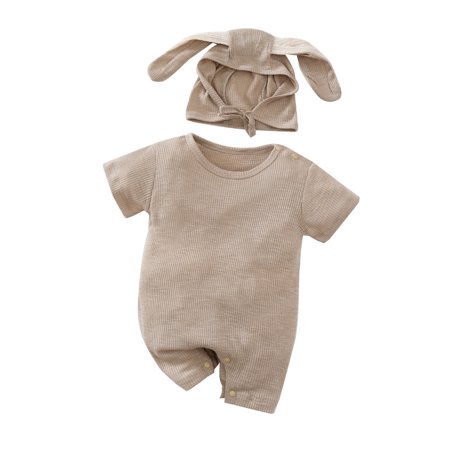 

Newborn Infant Baby Summer Bunny Short Sleeve Romper +Hat Jumpsuit Clothes