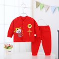 thumbnail image 3 of Ruyang Toddler Red Sweatsuit Outfits Tang Suits Boys Girls Print Buttons Top Solid Pants Chinese Calendar New Year Clothes, 3 of 7