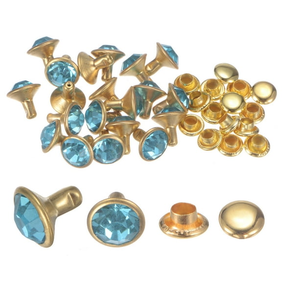 20pcs Crystal Rivets 8mm Rhinestone Rivets Rapid Stud Rivets for Clothing Leather Crafting, Blue