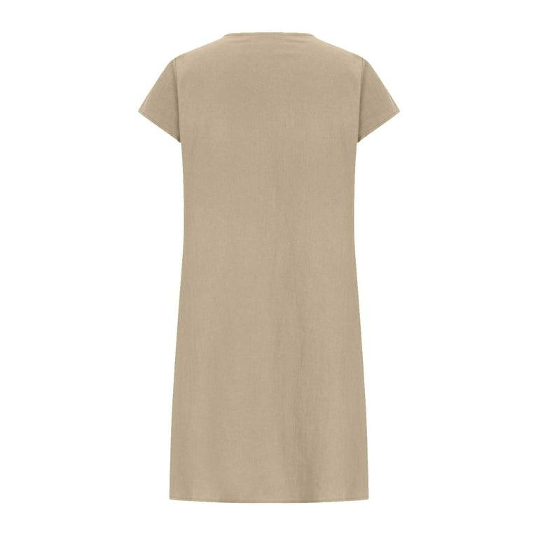 Sakmal Crew Neck Plus Size Summer Dresses Mid-Length Yellow Solid Cotton  and Linen Short Sleeve Pleated Shift Dress - Walmart.com