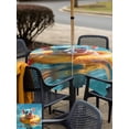 thumbnail image 5 of Square Outdoor Tablecloth With Umbrella Hole And Zipper– Coastal Summer Waterproof Patio Table Cover for Party, Picnic, Backyard, 60"x60" , Ocean Swimming Circle Pig Mirrors Blue Pink, 5 of 8