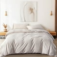 thumbnail image 4 of PURE ERA 3pc Duvet Cover Set-Jersey Knit Cotton 100% T-Shirt Cotton-Super Soft Stretchy Zipper Closure-Queen Size,Beige, 4 of 8