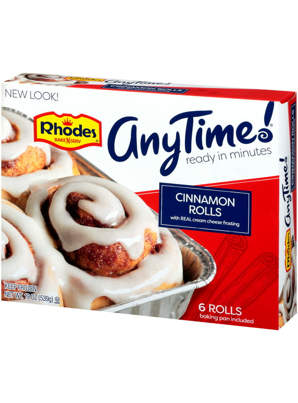 Rhodes Bake N Serv AnyTime! Cinnamon Swirl Rolls 6 Ct, 19 oz Box with Baking Tray