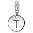 thumbnail image 1 of Monogramme Initial Topaze Jaune Simulée Accent Cristal Forme Disque Rond Pendentif Perle Charme.925 Argent Sterling pour Femmes Adolescentes Bracelet Européen, 1 of 6