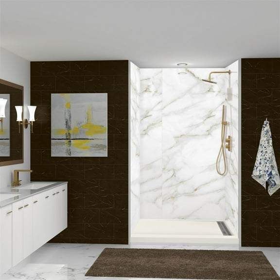 Transolid FSC6032R-02 60-in x 32-in Cast Solid Surface Shower Base With Right Hand Drain, Cameo