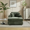 thumbnail image 2 of FFZ Corduroy Upholstered Chaise Lounge Sofa with Detachable Cushions for Office, Green, 2 of 13