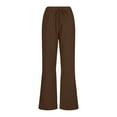 thumbnail image 4 of ibuvkizy Wide Leg Pants for Women Lightweight Cotton Linen Drawstring Waist Loose Solid Color Lounge Trousers with Pockets Brown,L, 4 of 4