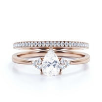 Dazzling Minimalist 1.75 Carat Pear Cut Affordable Ring, Diamond Moissanite Engagement Ring, Unique Wedding Ring, One Matching Band in 925 Sterling Silver With 18k Rose Gold Plating, Gift For Her