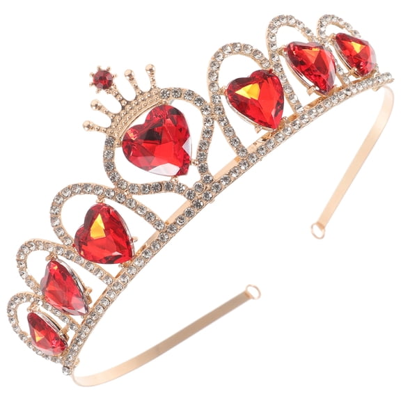CRILSTYLEO Red Heart Tiara Valentines Crown Headband Hair Jewelry Rhinestone Queen Princess Wedding Headdress For Women Prom Tea Party Carnival Accessories