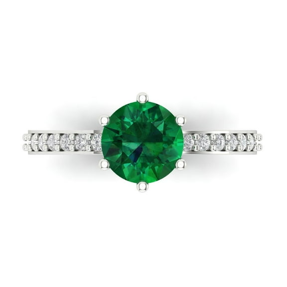 Solitaire with Accents Engagement Ring for Women - 1.71ct Simulated Emerald in 14K White Gold Promise Ring