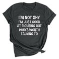 thumbnail image 2 of RXIRUCGD Hauts de Sortie pour Femmes Mode Été Décontracté Col Rond Imprimé Lettre Manches Courtes T-Shirt Chemises Femmes Gris Foncé, 2 of 8