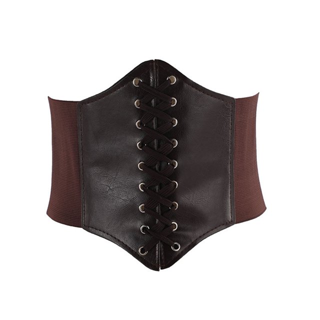 Cinturón Waspie atado para mujer, corsé ajustable elegante a la moda de PU, cinturón elástico para trabajo de oficina, café