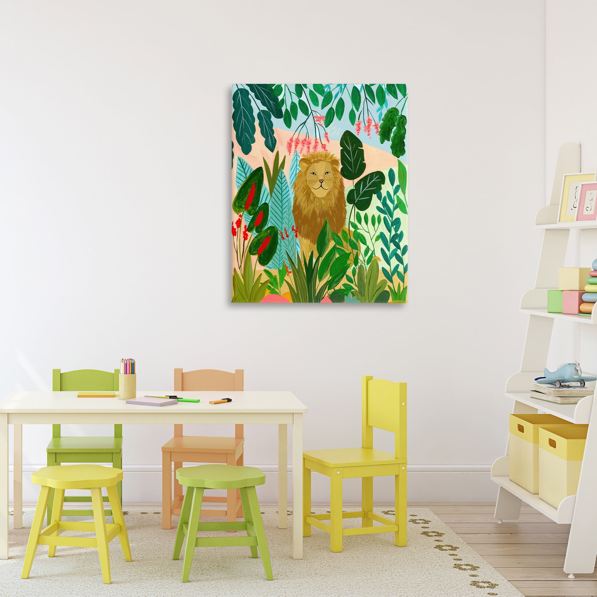 Stoic Lion Tropical Forest Canvas Wall Art, design by Nabeela Rumi