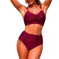 thumbnail image 1 of Conjunto Inferior Del Bikini Del Lado de la Corbata Del Cuello en V Del Nudo Delantero de las Mujeres Empuja Arriba la Parte Superior Acolchada con la Pierna de Corte Alto Dos Piezas de Traje de Baño, 1 of 6