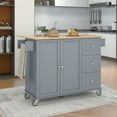 thumbnail image 2 of Kitchen Island Cart with Foldable Drop-Leaf Tabletop and Locking Wheels, 52.7" Rolling Kitchen Island Cart with 2 Door Cabinet and 3 Storage Drawers, Spice Rack and Towel Rack, Grey Blue, 2 of 7