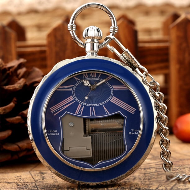 Reloj de bolsillo de Movimiento musical / Coleccionables clásico con cadena Retro suave para Navidad Regalos de cumpleaños Día del - azul Fernando Reloj de bolsillo musical
