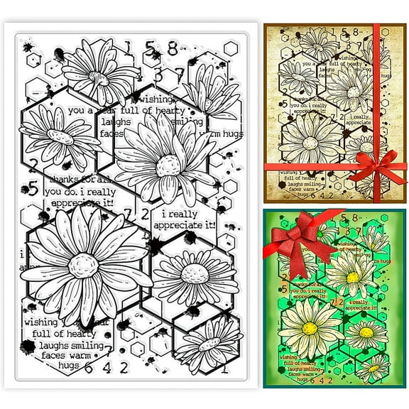 1Sheet Daisy Flower Clear Stamp Seals Floral Background PVC Plastic Stamps Transparent Stamps for Card Making DIY Journaling Photo Album Decoration 11x16cm