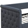 thumbnail image 3 of Benjara Edra Classic Upholstered Day Bed with Trundle, Tufted Charcoal Gray Burlap, 3 of 5