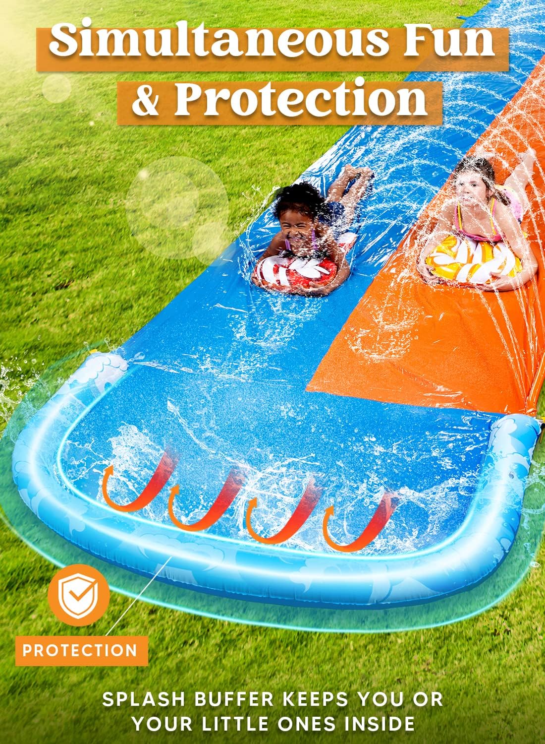 32.5ft Extra Long Slip Slide and 2 Inflatable Boards, Heavy Duty Lawn Water Slides Double