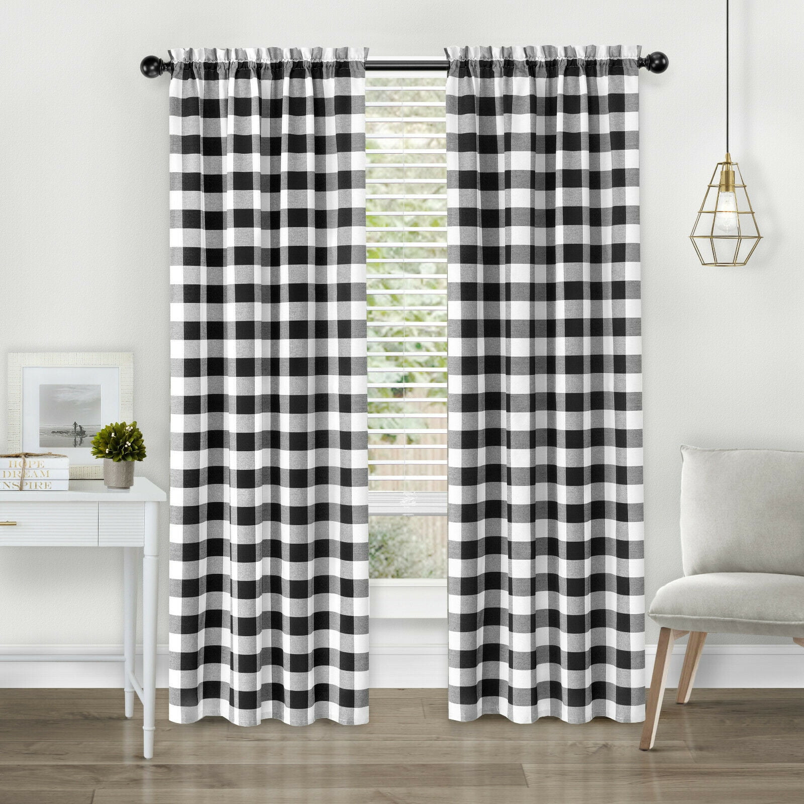 Modern Farmhouse 2 Piece Rod Pocket Large Buffalo Checd Plaid Curtains Assorted Colors Sizes Com Modern Farmhouse 2 Piece Rod Pocket, Large Black Buffalo Check Curtains