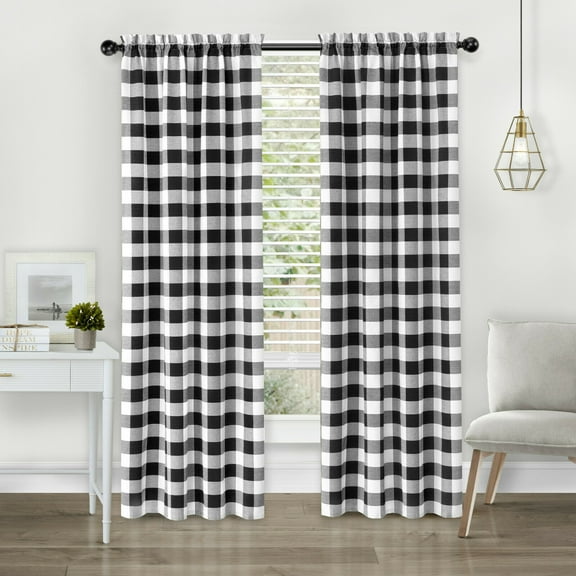Modern Farmhouse 2 Piece Rod Pocket Large Buffalo Checkered Plaid Curtains - Assorted Colors & Sizes