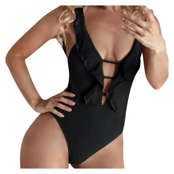 KaLI_store High Waisted Swimsuits for Women Women's Halter One Piece Skirt Swimsuit Ruched Swimdress Tummy Control Bathing Suit Black,S
