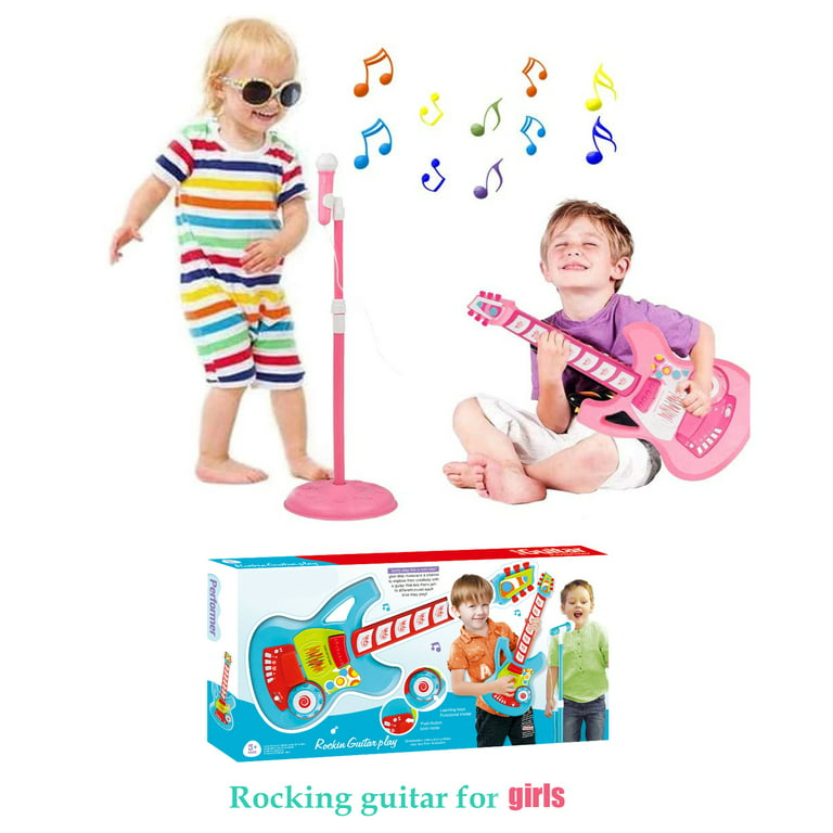 Egoísmo Soberano comerciante KARMAS PRODUCT Kids Electric Guitar Beginner Kits Play Set with Microphone  Speaker and Stand - Toddlers Little Rock Star Guitar Toys for Children  Girls, Pink (guitarras acusticas para niños) - Walmart.com