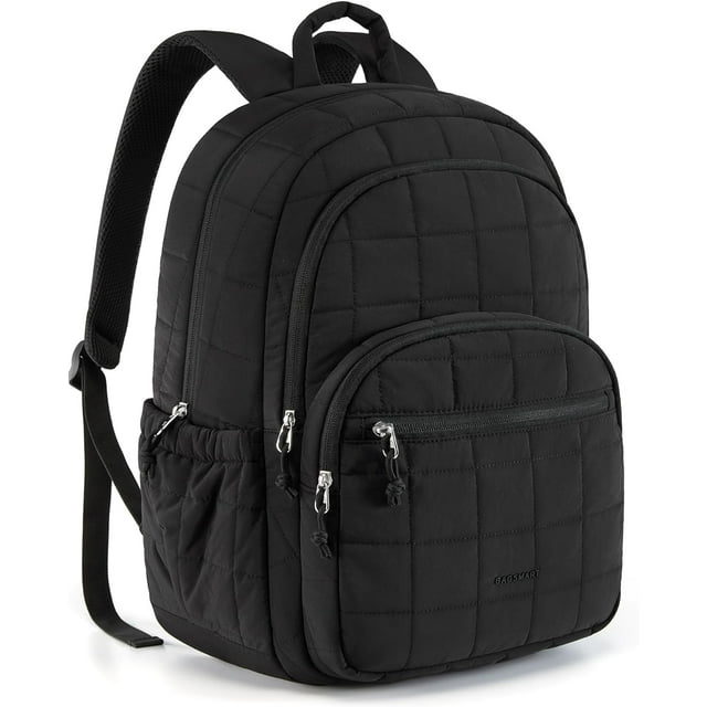LHSHID College Laptop Backpack, Travel Backpack for Women, Quilted Casual Daypack, Water-Resistant Bookbag for 15.6 Inch Laptop, Black