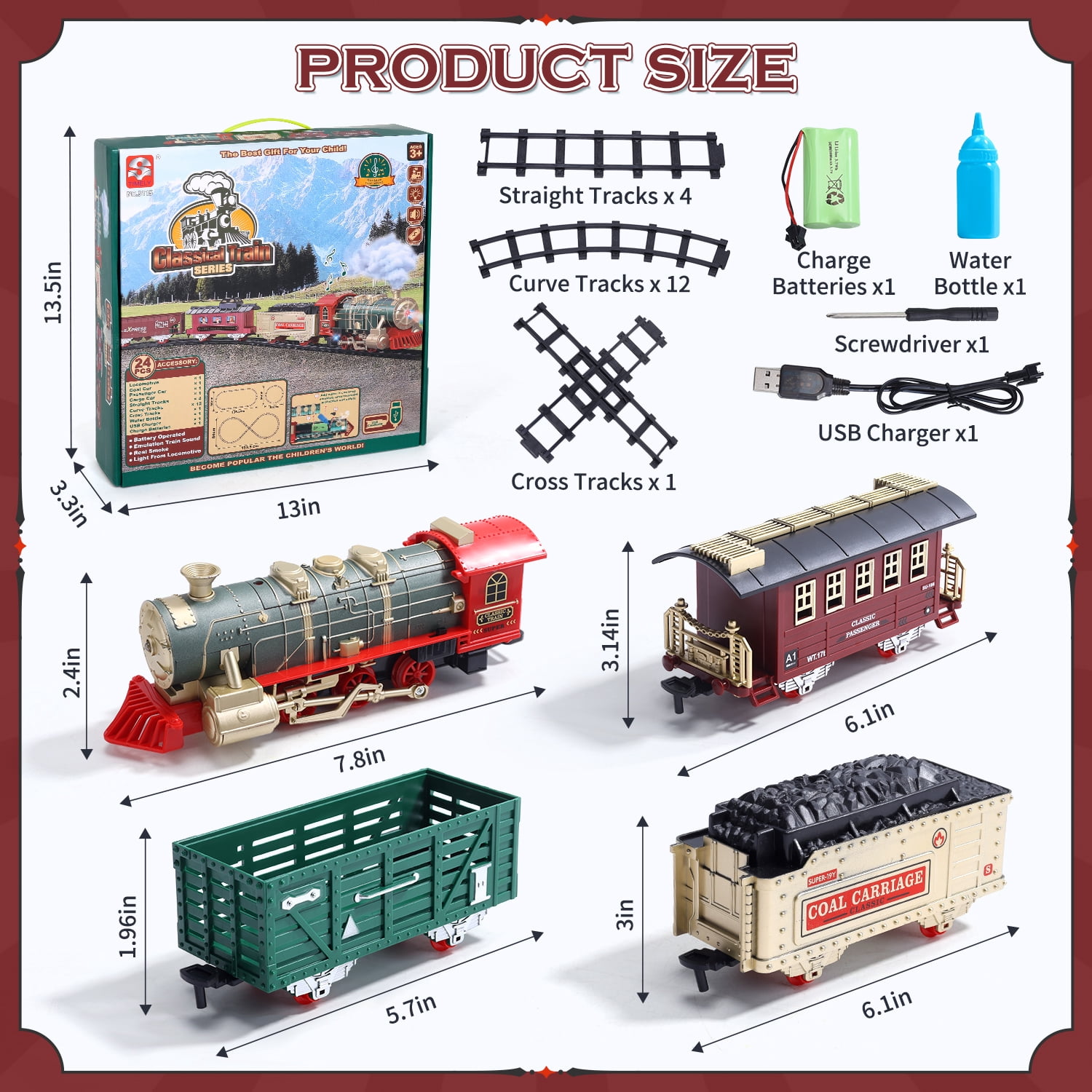 JoyStone Electric Train Set Toys for Boys with Smokes, Lights & Sound, Tracks, Toddler Model Train Set with Steam Locomotive Engine & Cargo Cars and Tracks, Christmas Toy Train for Kids