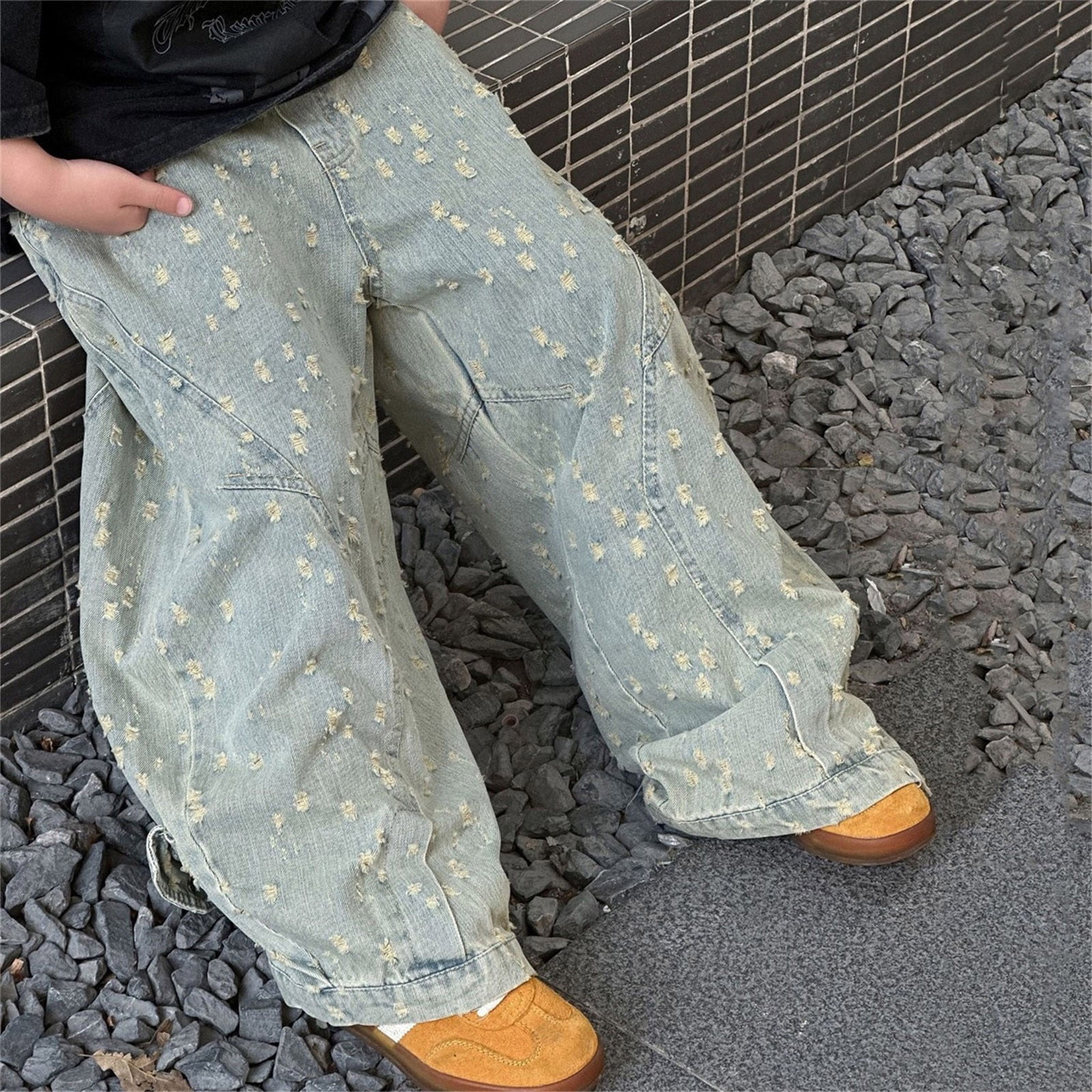 Jean Baggy Garçon - Pantalon Cargo Large Jambe - Taille Élastique Avec Cordon - Denim Confortable 5-14 Ans - 10