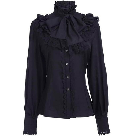 Victorian Blouse Womens Gothic Lolita Shirt Vintage Long Sleeve Lotus Ruffle Top