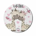 thumbnail image 1 of Animal Mouse Pad for Computers, Giraffes Baby in Pure Love Butterflies and Hearts Bows Art Print, Round Non-Slip Thick Rubber Modern Gaming Mousepad, 8" Round, White Grey and Pink, by Ambesonne, 1 of 2