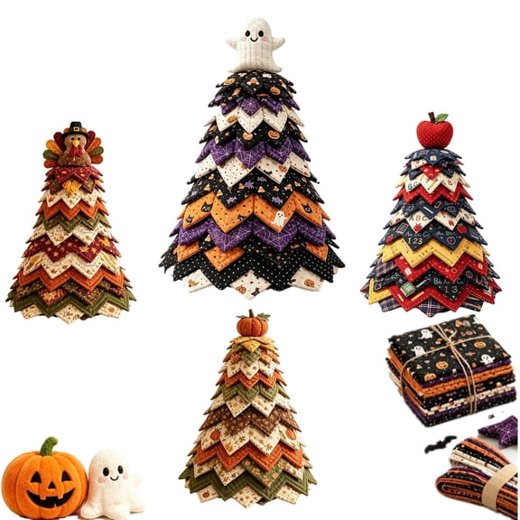 DIY Halloween 7D Quilted Patchwork Fabric Tree Kit - Halloween Tabletop Tree Sewing Crafts for Adult, Autumn Mantel Shelf Ornament for Adult Rustic Farmhouse Seasonal Decor