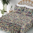 thumbnail image 3 of Ambesonne Geometric Fitted & Flat Sheet with Sham 3 Pcs Set, Surreal Quadrant Squares, Twin XL, Avocado Green Purple Teal, 3 of 5