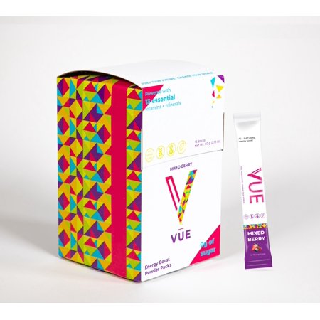 VUE Energy Boost Drink Mix Packets  Multivitamin Nutrition Supplement Powder Pack for Water  Non-GMO  ZERO Sugar  Mixed Berry  15-Pack