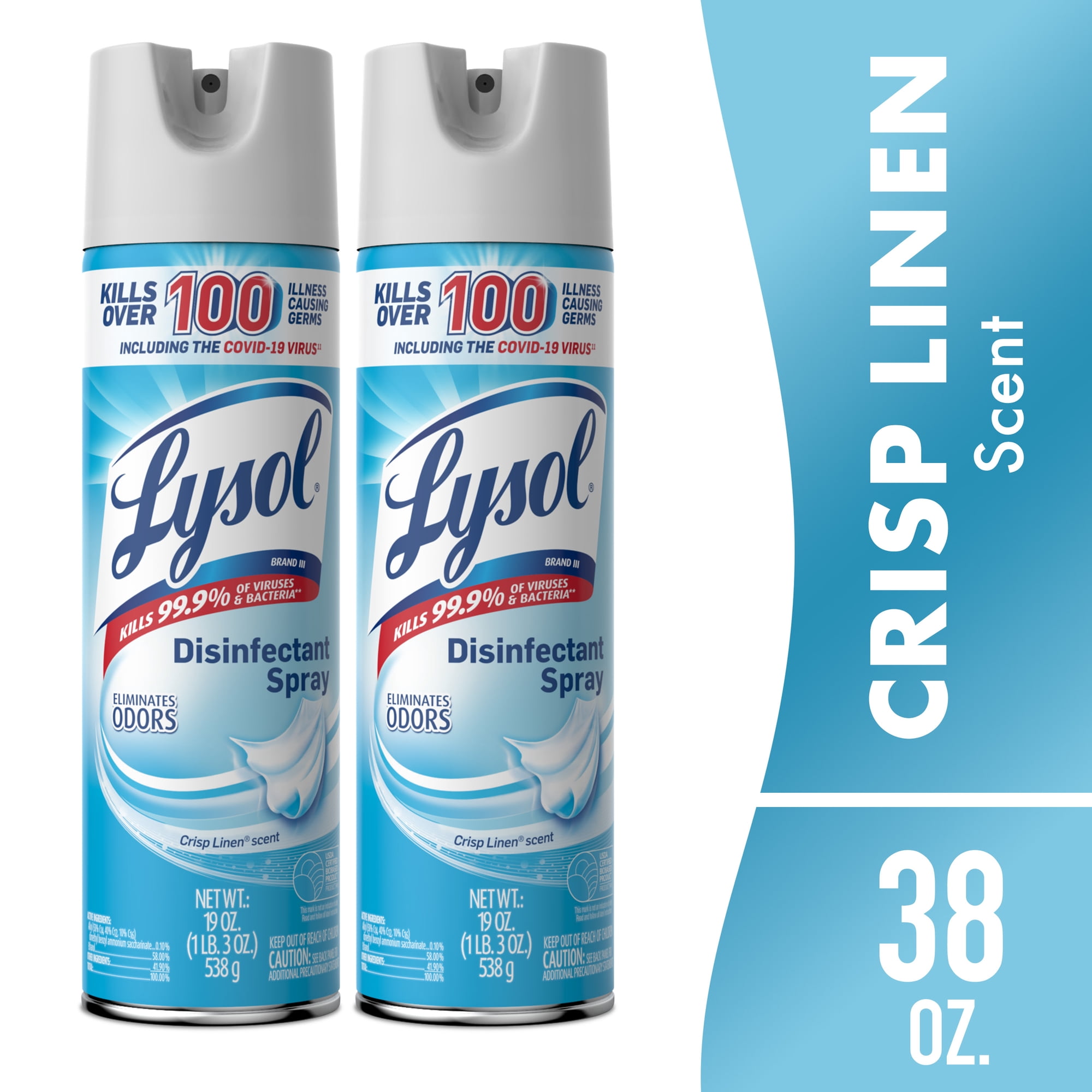 Lysol Disinfectant Spray, Sanitizing and Antibacterial Bathroom Spray, Deodorizer, Crisp Linen, 19 oz (Pack of 2)