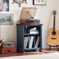 thumbnail image 5 of Joaxswe Record Player Stand with Cable Hole, Vinyl Record Cabinet, 24" Mid-Century Turntable Stand Table for Living Room, Blue, 5 of 10
