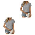 thumbnail image 1 of Qarigey Verano plisado manga corta empalme cuello en V camiseta de viaje básico Tops mujer elástico suelto ajuste fluido diario camisetas Type8 NO8, 1 of 6