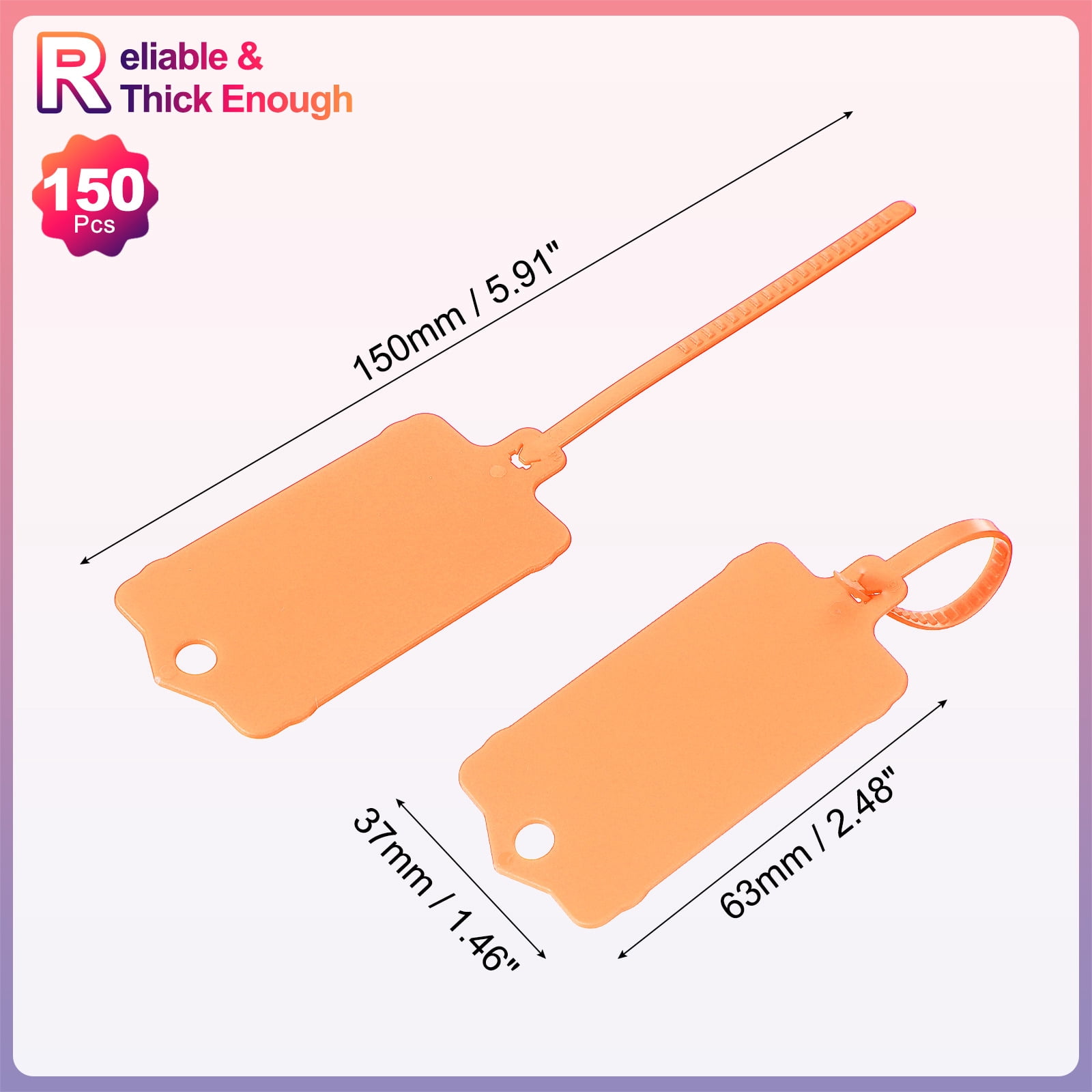 Uxcell 150Pcs Blank Waterproof Plastic Tags, Label Shipping Tag with Zip Tie, Orange 2.48 x 1.46Inch