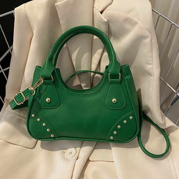 Bolso de hombro Hobo para mujer, PU suave, Punk, con remaches, Bolso de mano para niñas, bandolera (verde)