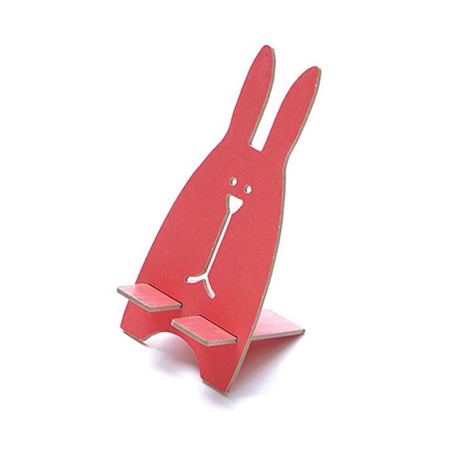 Soporte original de madera para teléfono móvil DIY Soporte para teléfono móvil con forma de conejo encantador (rosa)