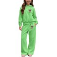 thumbnail image 4 of AVRNLIQ Girls Casual 2-Piece Tracksuit Set with Leopard Bow Print Hoodie and Wide-Leg Pants, Green, 5-14,Size 11-12 T, 4 of 6