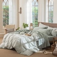 thumbnail image 6 of MooMee 100% Washed Cotton Sheet Set King Linen Like Textured Breathable Durable Soft Comfy 4pcs (Sage Green), 6 of 6