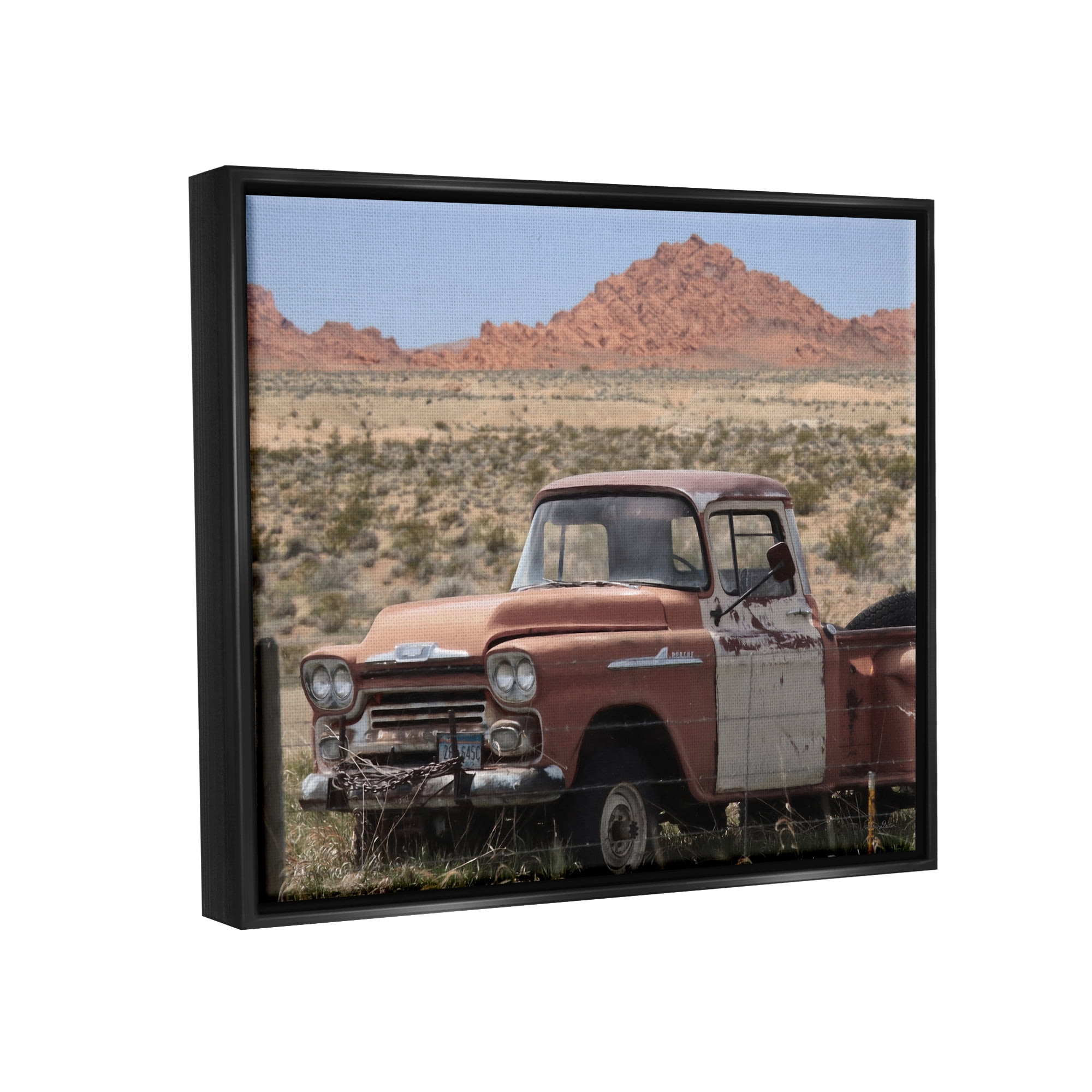 Stupell Vast Desert Mountains Vintage Truck Transportation Photography Black Floater Framed Art Print Wall Art