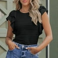 thumbnail image 3 of Womens Tops Casual Crewneck Ruffle Short Sleeve T Shirts Slim Fit Dressy Blouses, Under 10 Dollar Clearance, 3 of 5